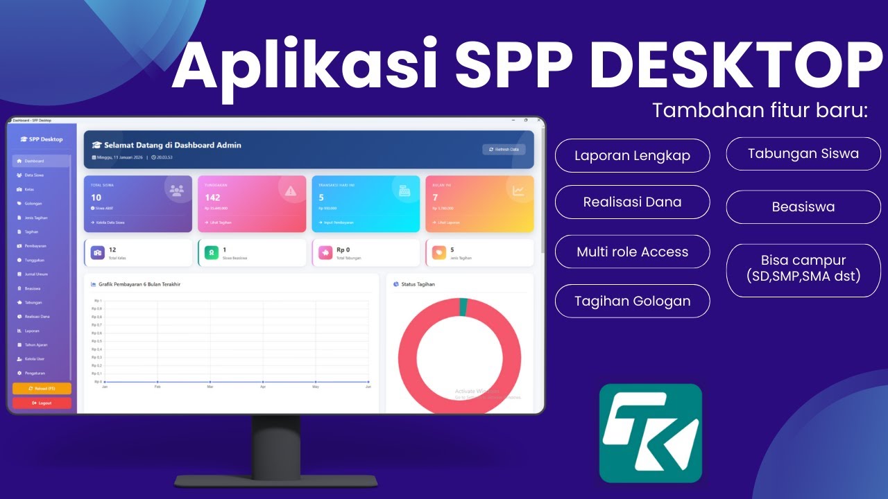 Aplikasi SPP Sekolah OFFLINE Desktop Modern | Kelola Pembayaran SPP Lebih Mudah & Akurat